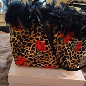 Leopard Print Feathered Women's Bag